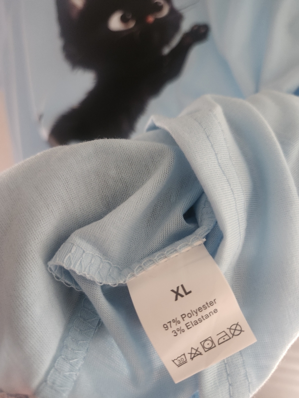 NWOT Purchased 4rm @cara_etc "Black Kitten🐈⬛& Butterfly🦋 Graphic Tee" Sky🩵XL - Picture 8 of 9